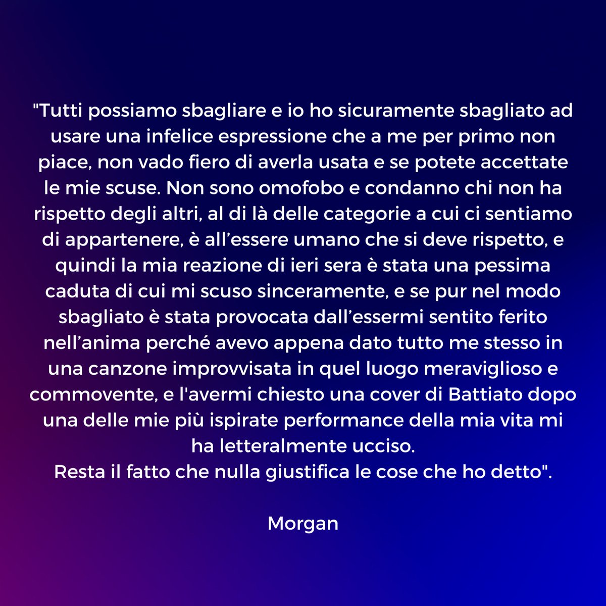 trash_italiano's tweet photo. Le scuse di Morgan dopo le offese al pubblico. https://t.co/StoBiSyU1z