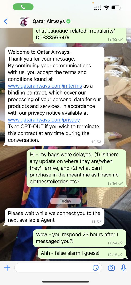 Timtrailor's tweet photo. @SimonCalder @guardian @thetimes @TheTelegraphUK @DailyMailUK @TheSun @FinancialTimes @MetroUK @qartarairways @qartarairways @qrsupport - I thought I’d nearly managed to speak to your baggage team. Unfortunately I’m still waiting for the ‘next available agent’ 8 hours later! https://t.co/WXjt9etzpI