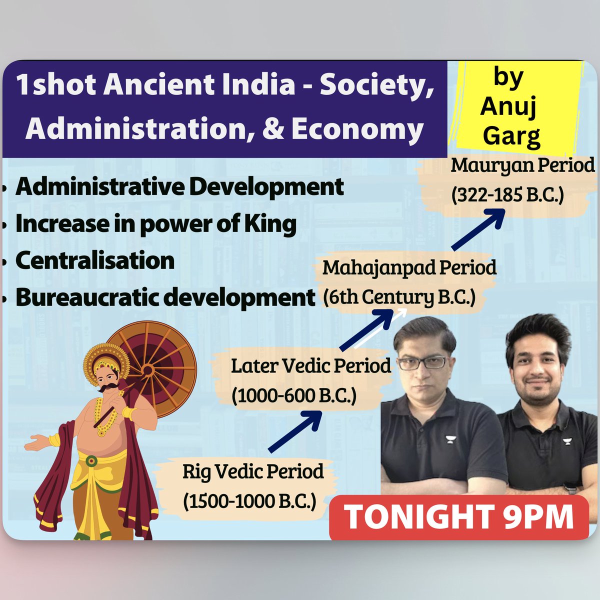 👑 1shot: Ancient India - Society, Administration & Economy by Mrunal  & @AnujGarg_AGC  sir

🧑🏻‍🏫 URL: unacademy.com/class/1shot-an… (🔖unlock Code: 'Mrunal.org')

🧑🏻‍🏫 Time: 9 PM, Today. #UPSC 

😍😍Special Learning Festival: Enroll Now for the Free Series Hosted by Mrunal: