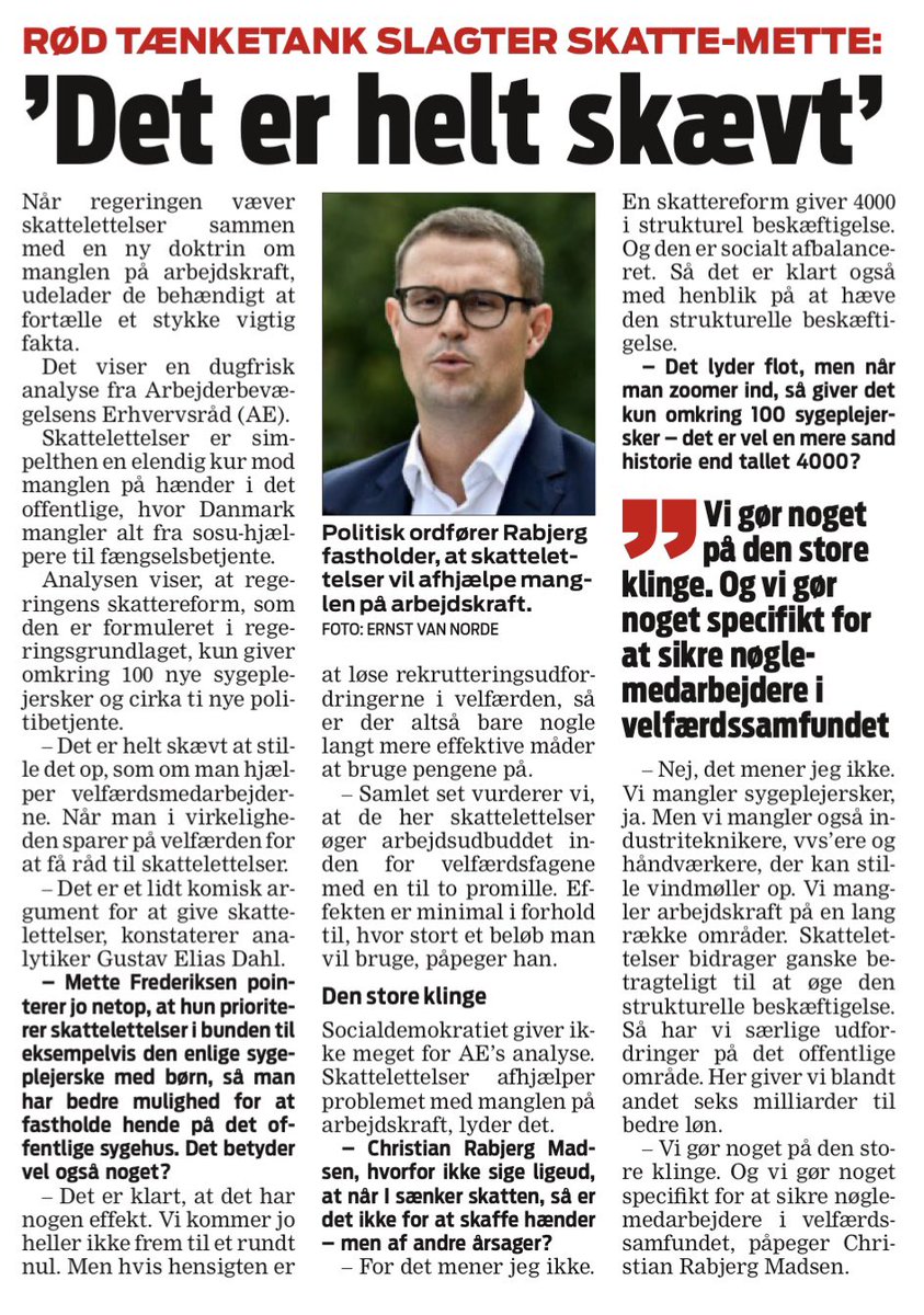 Arbejdskraft er den nye valuta, men hvor mange velfærdsmedarbejdere får vi for 5,7 mia. i skattelettelser?

Mellem en og to promille - eller ca. 100 ekstra sygeplejersker.

Det er en vanvittigt dyr måde at afhjælpe personalemanglen. Pengene skal jo samtidig undværes i velfærden.