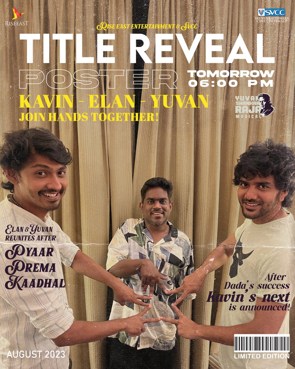 Joining hands with @elann_t after Pyaar Prema Kaadhal! This album is gonna be special ❤️ Join the club @Kavin_m_0431 #KEY @riseeastcre @SVCCofficial @Pentelasagar @BvsnP @Ezhil_DOP @PradeepERagav @Meevinn @sujith_karan @vinoth_offl @proyuvraaj @vamsikaka
