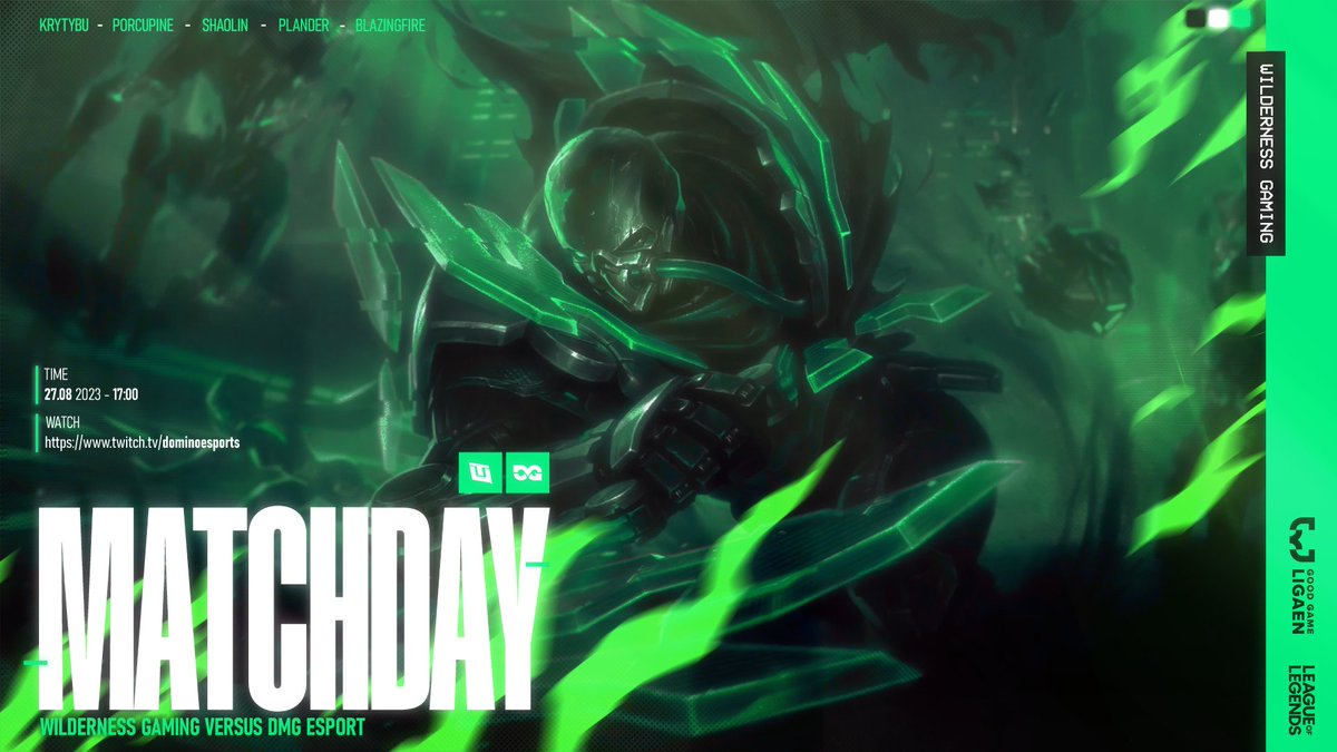 Wilderness (@wdn_lol) on Twitter photo Vårt League lag er klare til å møte <a href="/DMGesportGG/">DMG Esports</a> i dagens bo3!
Matchen starter 17:00 og streames av: twitch.tv/dmgesportsgg Vårt League lag er klare til å møte <a href="/DMGesportGG/">DMG Esports</a> i dagens bo3!
Matchen starter 17:00 og streames av: twitch.tv/dmgesportsgg