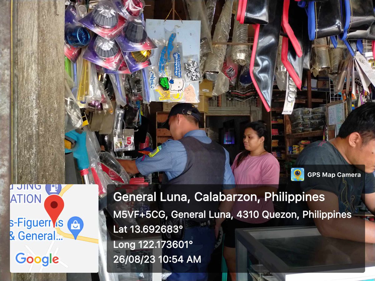 generalluna_mps's tweet photo. On August 26, 2023 at about 10:54 AM, personnel of General Luna MPS led by PCpl Rodel C Balita, Asst CAD under the supervision of PCPT PRIMITIVO P RAMIREZ, ACOP conducted inspection and visitation of establishment selling MC parts located at Brgy. San Jose, General Luna, Quezon. https://t.co/X7sywQoU06