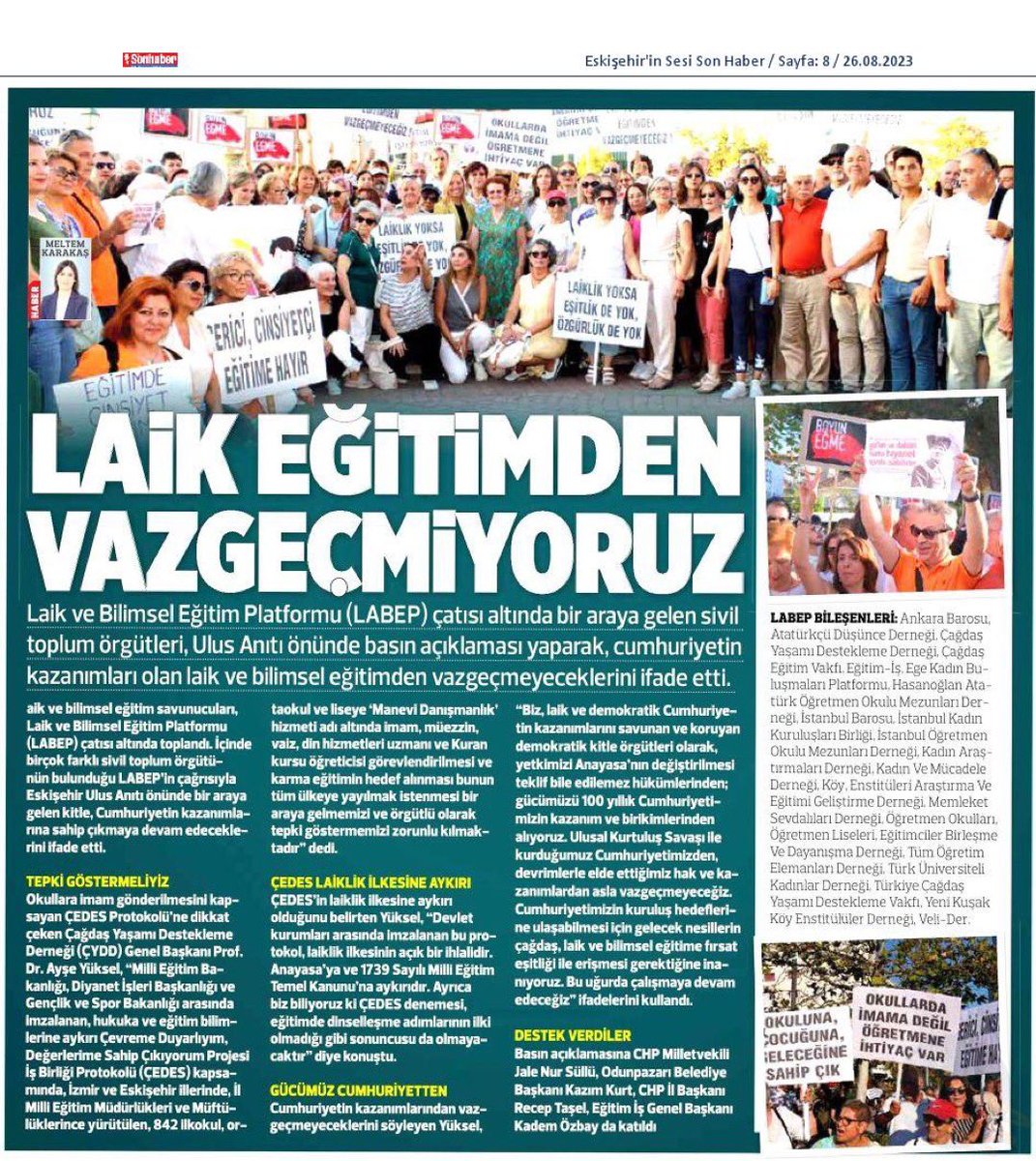 kutahyaegitimis's tweet photo. LABEP bileşenleri olarak Eskişehir Ulus Anıtı önünde gerçekleştirdiğimiz basın açıklaması ile Cumhuriyetin kazanmaları olan laik ve bilimsel eğitimden vazgeçmeyeceğimizi ifade ettik.
#labep #cedes #laikegitim #bilimselegitim https://t.co/eLLM2G7lUf