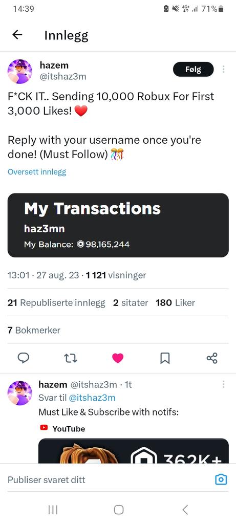 Skyve95's tweet photo. @itshaz3m Thx for giving People robux that don't have https://t.co/AD5rhn3jyP