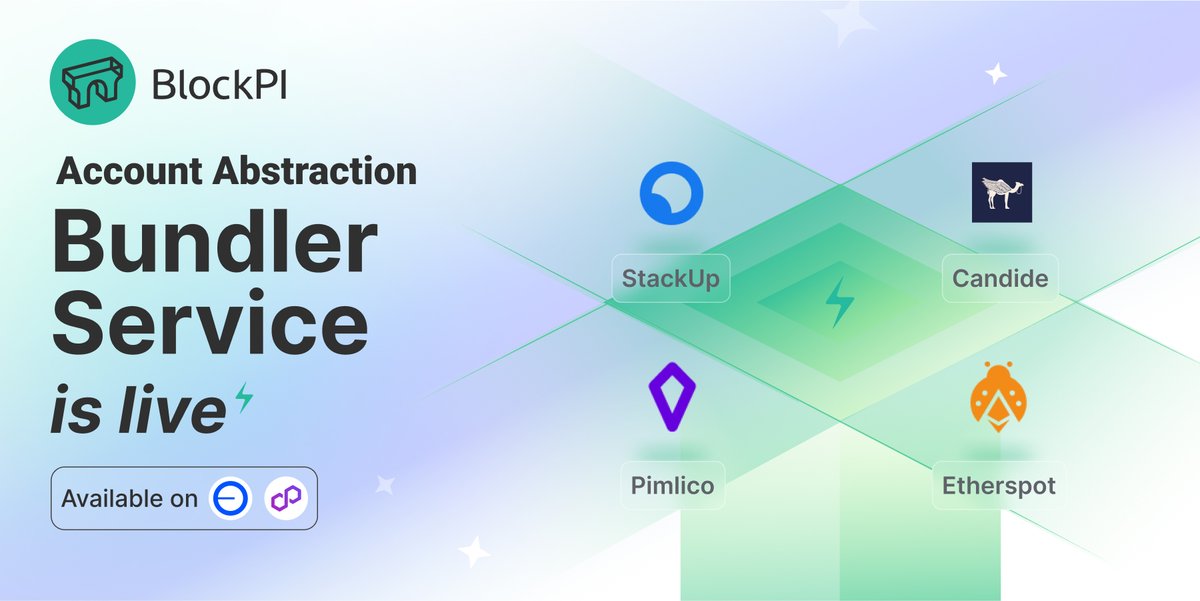 RealBlockPI's tweet photo. A significant leap for BlockPI! 🚀

BlockPI's Bundler Service for ERC4337 is available on Base Mainnet, Polygon Mainnet and Mumbai! 

BlockPI has integrated different open-source Bundler clients from @etherspot, @candidewallet, @stackup_fi and @pimlicoHQ. Users are able to choose their preferred client. We also provide an 'Auto' function, it will automatically assign the most optimal bundler based on each connectivity condition. 

Bundler service will be deployed on more blockchains. Welcome all the AA developers test our bundler service and discussion more about ERC-4337! 

Read more: https://t.co/seUb4fWiek