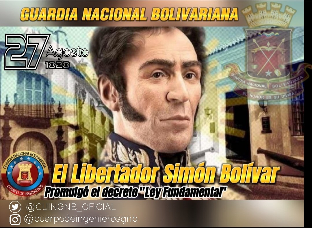 #27Ago23 🗓️|| Tal dia como hoy en el año 1828,  El libertador Simón Bolívar ante el vacío de poder creado por la disolución de la Convención de Ocaña, asume el mando Supremo de Estado y dicta un Decreto llamado Ley Fundamental.

.<a href="/ElioEstrada18/">MG. Elio Estrada Paredes</a>
.<a href="/GnbGaranteDePaz/">Guardia Nacional Bolivariana</a>
.<a href="/leovincib/">leonardo vinci</a>