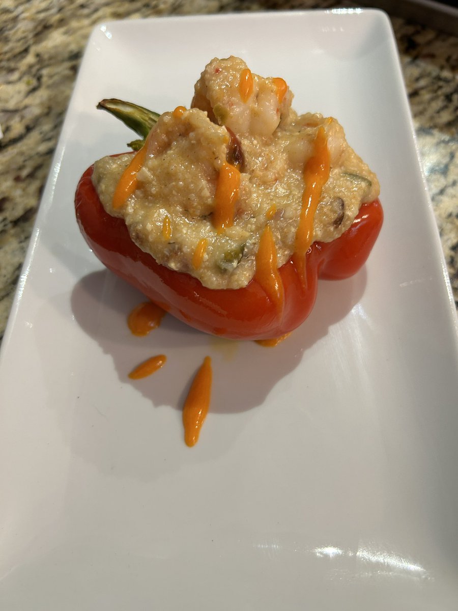 What you think of them s Shrimp and Grits Stuffed Red Pepper? #shrimpandgrits #seafood #Louisiana <a href="/LASeaGrant/">Louisiana Sea Grant</a> <a href="/CookinLouisiana/">Louisiana Cookin'</a>