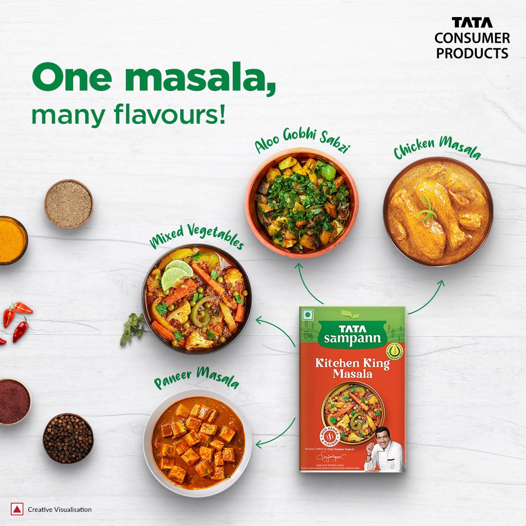 TataConsumer's tweet image. Pack a punch of flavour in all your curries and unleash the master chef within you with @TATASampann Kitchen King Masala.

#TataConsumerProducts #TataSampann #KitchenKing #Masala #MasalaCombos #Bestdishes