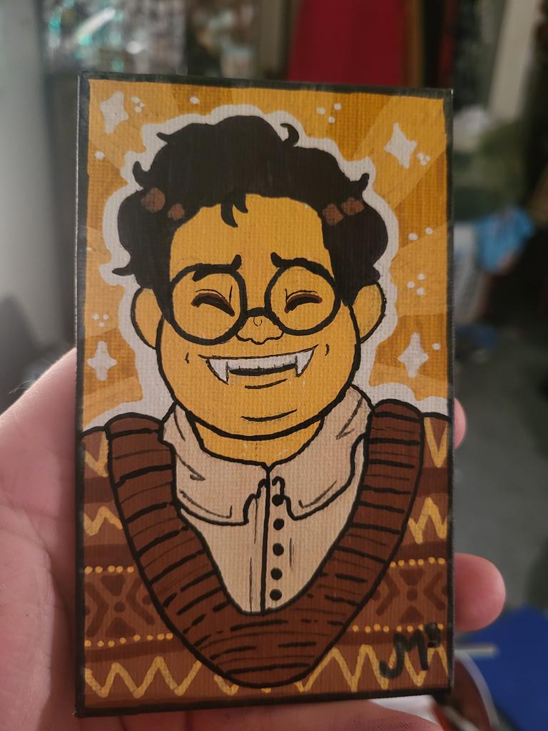 milesdoesart's tweet photo. Have a Guillermo with lil vampire teeth I drew/painted ✨️ I gave it as a gift to Harvey at Fan Expo yesterday, and I think he liked it, heh 💕 #WWDITS #wwditsfanart https://t.co/MguFVs6qKy