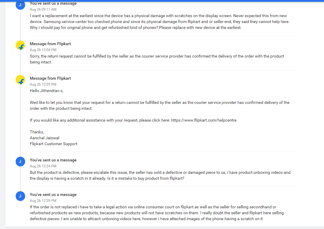 jithendran93's tweet photo. @flipkartsupport There is no resolution obtained from your pathetic @flipkartsupport , i am going to spread the way flipkart and its sellers cheat consumers. Its a pathetic experience with Flipkart and seller MYTHANGLORYRetail 

Return Req 1 Reply &amp; Req 2 reply r both identical, cheat @Flipkart https://t.co/Sl0SFAIVE3