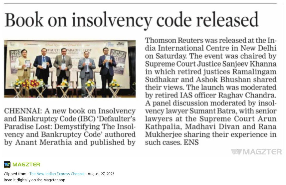 LipikaB's tweet image. Yesterday’s launch of Defaulter’s Paradise Lost by Anant Merathia (Thomson Reuters) covered in major publications in Hindi and English.
#eventcoverage #booklaunch
