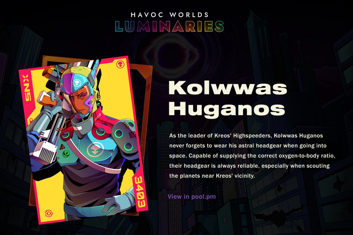 When you're scouting planets near Kreos' vicinity, you need to be prepared for anything. That's why Kolwwas Huganos always wears his astral headgear. It's the only way to ensure that he has the correct oxygen-to-body ratio.