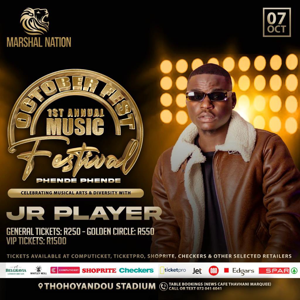 jrplayeruna's tweet photo. Marshal Nation is presenting to you Phende Phende Event 🇿🇦🇿🇦. It with a great honour, I will be performing there (Thohoyandou Stadium) 07 Oct
Tickets are now Available 🇿🇦🇿🇦🇿🇦 https://t.co/exiKYuMsv9
