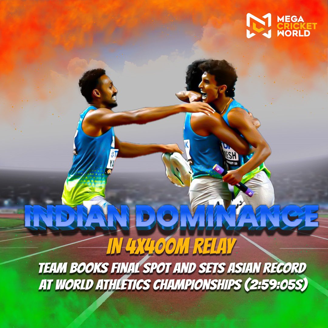 mcworldsocial's tweet photo. 4x400m Relay Team - Muhammed Anas, Amoj Jacob, Muhammed Ajmal, and Rajesh Ramesh secure Final Spot with Asian Record at World Athletics Championships! Congratulations!!
#India #Relay #IndianRelay #Athletics #WAC https://t.co/lnasD0M7a2