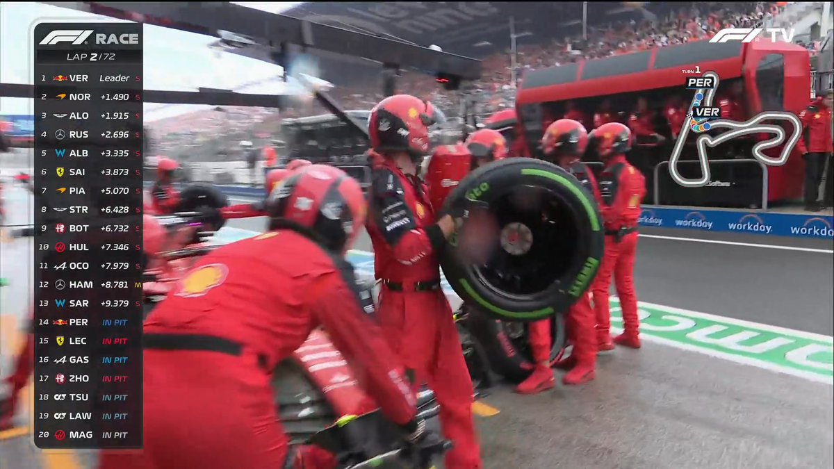 ferrari pitting charles with. no. tyres.