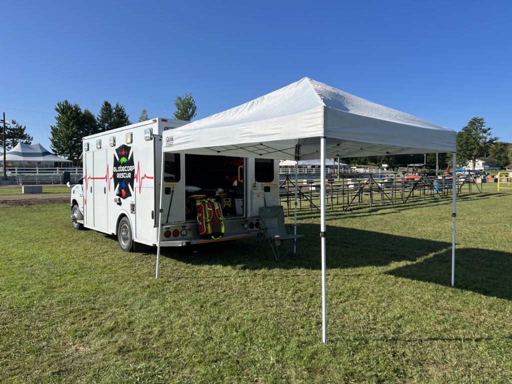 GlobeCorp Rescue setup for Day 2 of medical standby coverage at the Riceville Fair. DYK, in addition to providing First Responder and Emergency Medical Responder training, GlobeCorp also can provide EMRs to provide medical standby for special events?