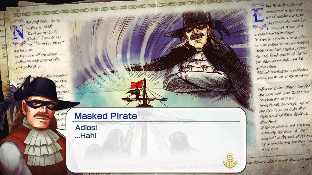 WoodSylva's tweet photo. Came across pirates while exploring. Zorro erm I mean the masked pirate saved us. I simply can't guess who he is! #NeoAtlas1469 #NintendoSwitch https://t.co/UzeV5xsTrk