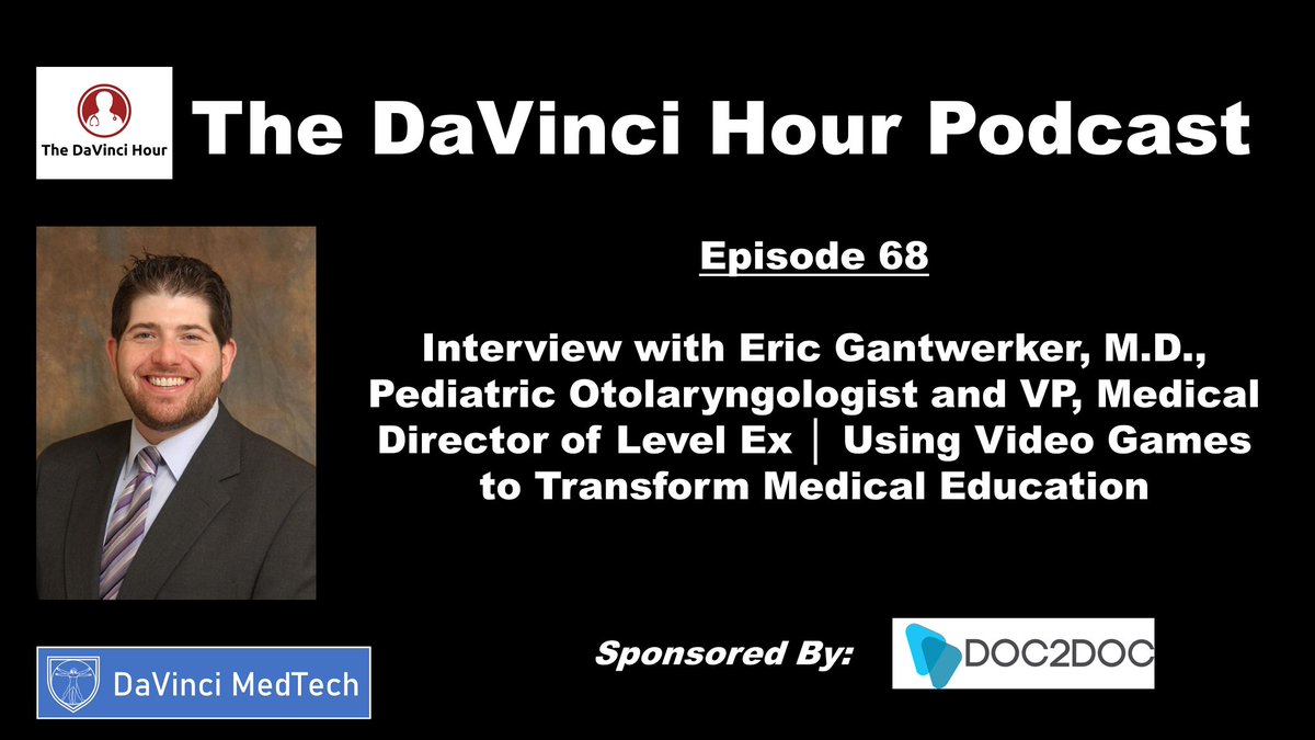 Maxwell Cooper, M.D. (@maxwellcoopermd) on Twitter photo In the latest episode of The DaVinci Hour Podcast I interview <a href="/DrEricGant/">Eric Gantwerker MD MMSc (MedEd) FACS AFAMEE</a> a pediatric ENT and VP, Medical Director <a href="/LevelEx/">Level Ex</a> a company developing video games for medical education. Episode available here: dviacademy.com/the-davinci-ho…
#MedEd #videogames #medtech In the latest episode of The DaVinci Hour Podcast I interview <a href="/DrEricGant/">Eric Gantwerker MD MMSc (MedEd) FACS AFAMEE</a> a pediatric ENT and VP, Medical Director <a href="/LevelEx/">Level Ex</a> a company developing video games for medical education. Episode available here: dviacademy.com/the-davinci-ho…
#MedEd #videogames #medtech