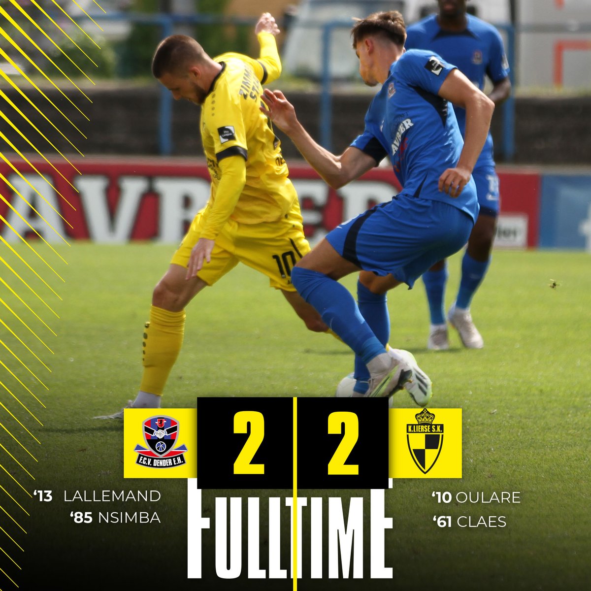 K_Lierse_SK's tweet photo. ⏱ EINDE WEDSTRIJD | 2️⃣ - 2️⃣ | Claes zette Lierse op het uur op voorsprong, maar in de slotfase maakte Dender nog gelijk, waardoor Lierse een punt meeneemt naar Lier. #DENLIE https://t.co/tG1wgSCtth