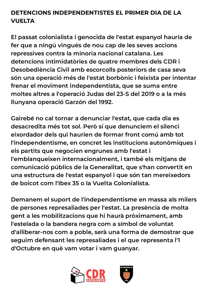 🗣️ Per les persones represaliades, que ho som totes davant d'aquest estat corromput i dels qui callen, NO OBLIDEM NI PERDONEM 👊