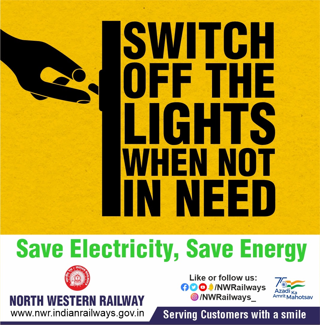 NWRailways's tweet photo. #Save_Electricity
SWITCH OFF THE LIGHTS WHEN NOT IN NEED https://t.co/mb3pcLVdBk