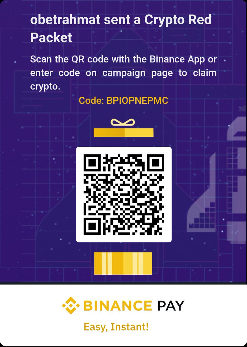 obetrahmat's tweet image. s.binance.com/ouIoV2jd

#Binance    #BinancePay #CryptoRedPacketShareCampaign #cryptoredpacketcode #cryptoboxcode #cryptogiveaway #freecrypto #usdtgiveaway #BTC