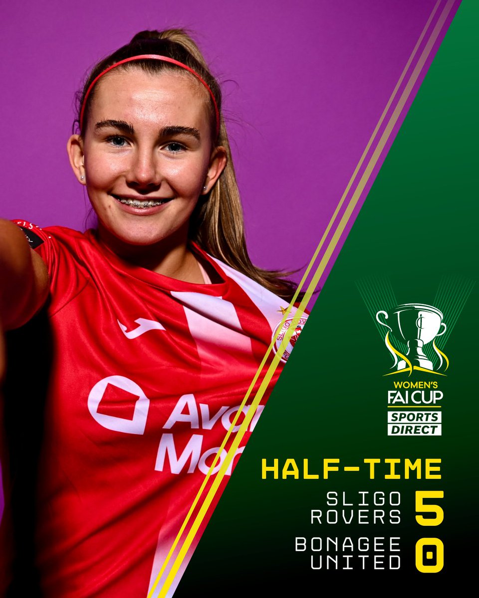 FAIreland's tweet photo. HT | Sligo Rovers 5-0 Bonagee Utd
Sligo well in control at half-time thanks to an Emma Doherty hat-trick and two from Casey Howe.
#FAICup | #SLIBON https://t.co/wAwSRm6v1U