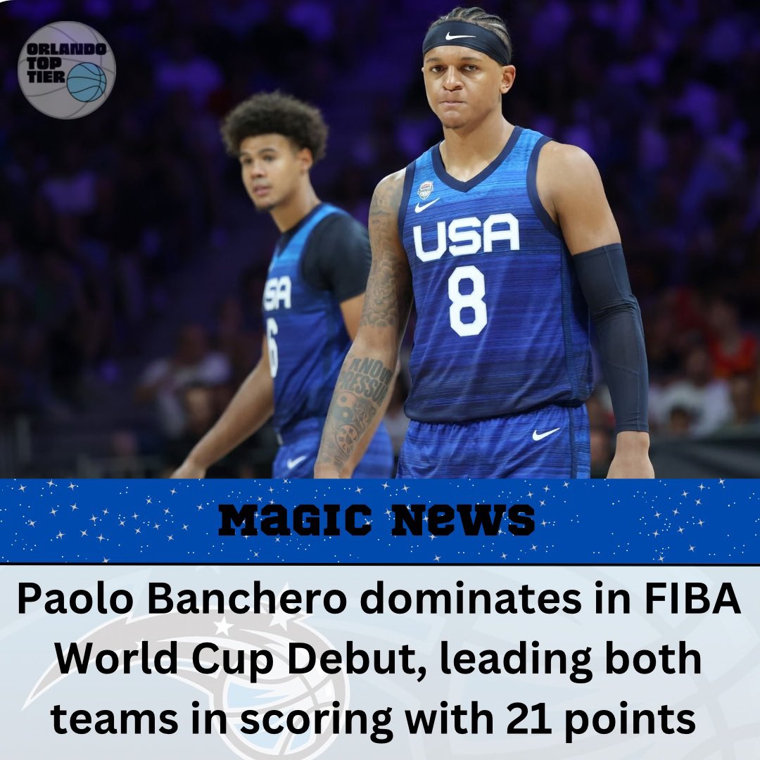orlandotoptier's tweet photo. Paolo Banchero wins player of the game as he dominated with 21 points. Outscoring both teams, Banchero helps USA win their first match up. Stay tuned as we watch USA journey to GOLD!
#orlandotoptier #usa #fiba #worldcup #paolobanchero https://t.co/7xguDfFJhN