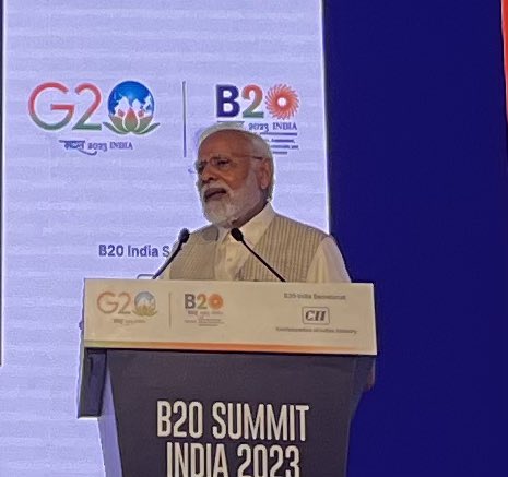 Had the privilege of listening to Mr. Narendra Modi at the B20 Summit in New Delhi today. The PM emphasised on a global framework for crypto currencies, ethical use of AI, protecting the planet, building efficient supply chains and for industry to focus on consumer care.