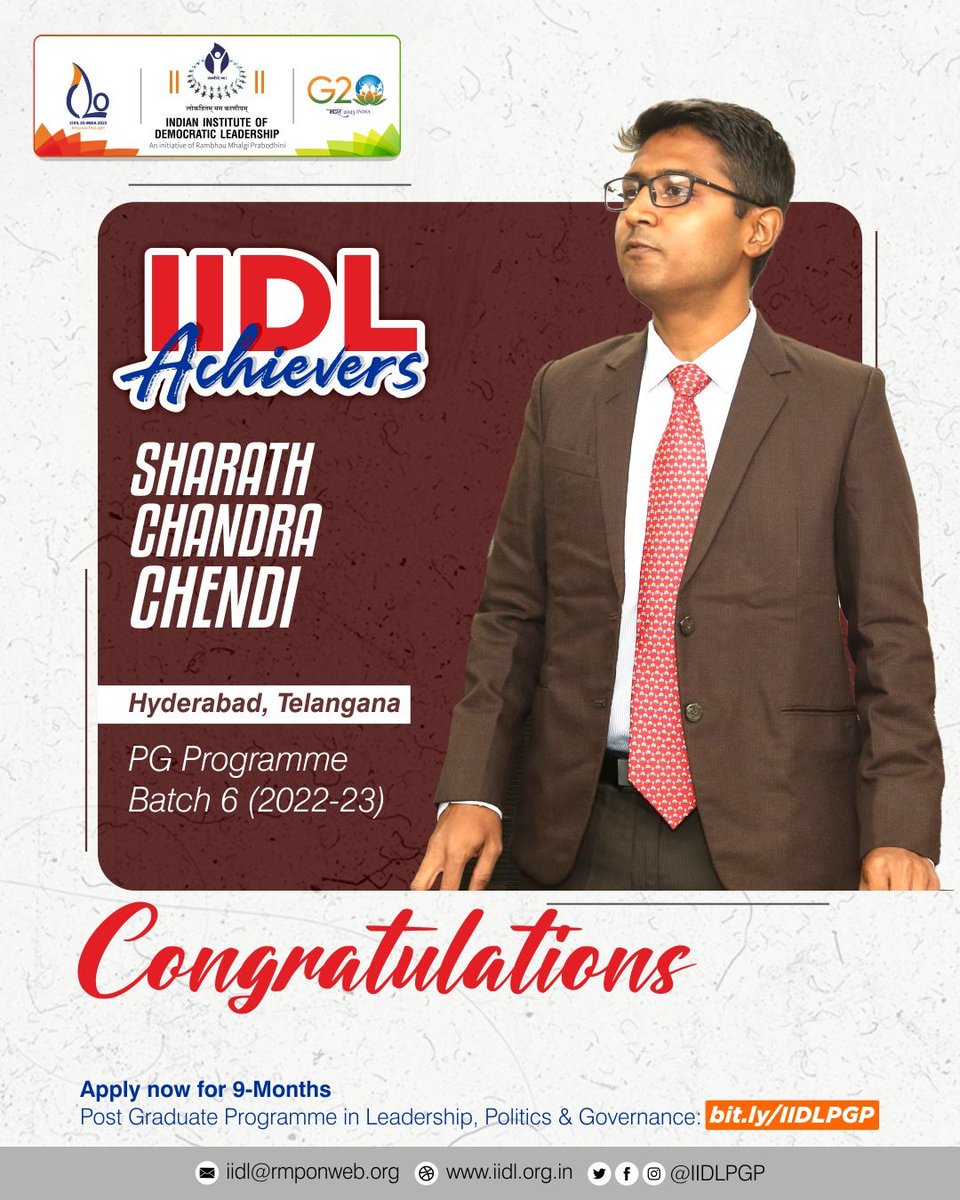 iidlpgp's tweet photo. #IIDL- Indian Institute of Democratic Leadership’s Batch 6 student - Sharath Chandra Chendi is an IIDL Achiever from Hyderabad, Telangana.
You can be one of the #IIDLAchievers too.
Apply now to #JoinIIDL's PGP 2023-24 Batch➡️ https://t.co/MN4lJeNlG0
#IIDLPGP https://t.co/ewqgIcoGoS
