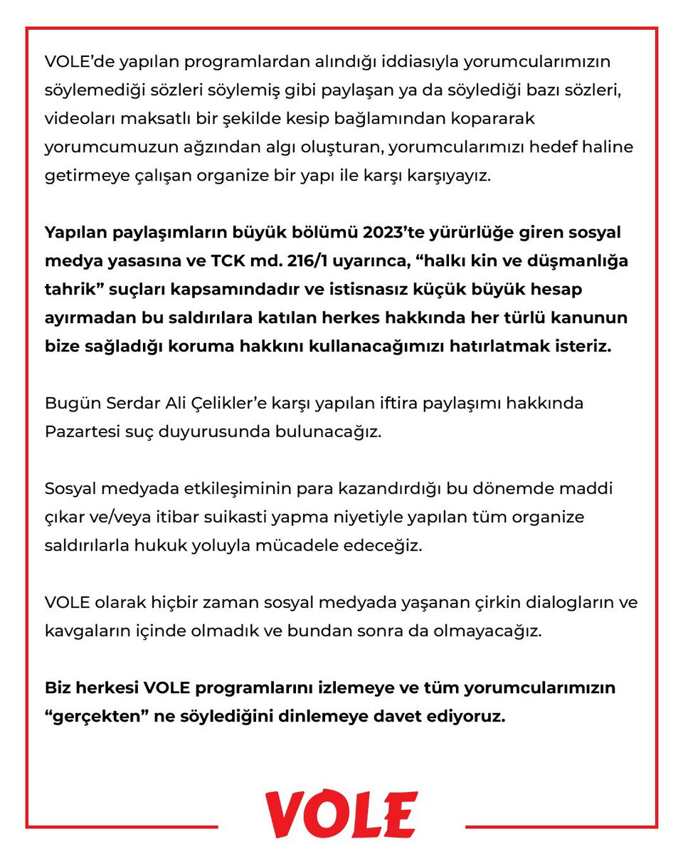 Bir süredir dijital mecralarda yapılan iftira ve algı yönetim paylaşımları ile ilgili KAMUOYUNA AÇIKLAMAMIZ: