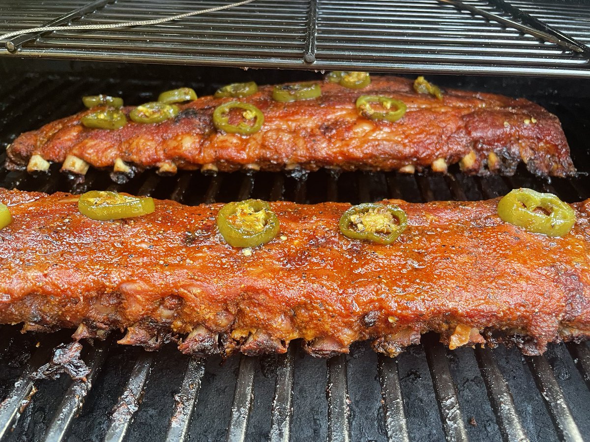 SaccoEric's tweet photo. Some great ribs on the @PitBossGrills smoker yesterday. Even had a visit from one of @CoachBudke players. You’ll have to ask Brock if it was #MeatClub worthy!! https://t.co/iBFOz093vm