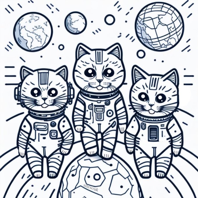sitesouk's tweet image. Cats in Spacesuits 
#coloring #freecoloringpages #coloringbook
#SundayFunday #SundayMorning