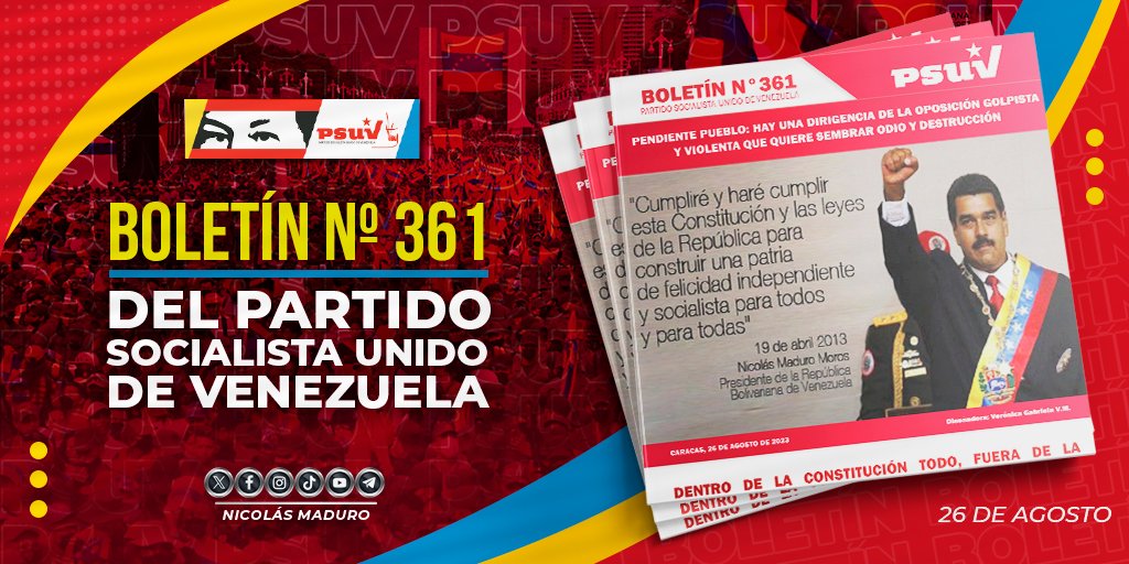En unidad y alerta permanente, con fuerza y voluntad, seguiremos defendiendo la integridad de nuestro Pueblo. ¡Vamos a paso de vencedores! Parte de lo que encontrarán en la edición N° 361 del Boletín del <a href="/PartidoPSUV/">PSUV</a>. ¡Qué nadie se equivoque! ==> bit.ly/3Z7nG93