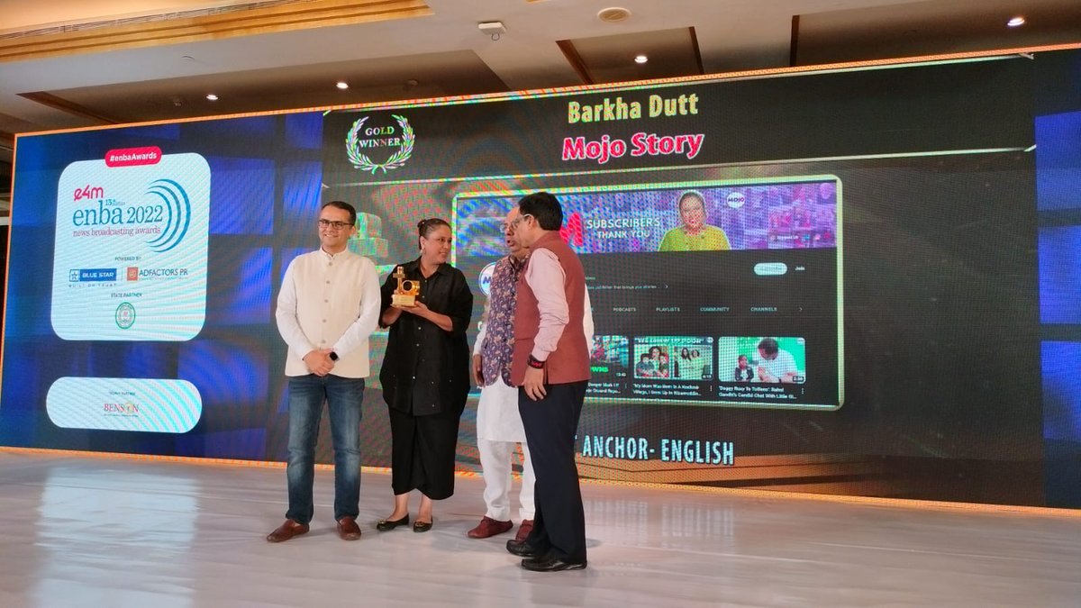 Breaking News, Breaking Barriers! Cheers to the #enbaAwards Winners 2022. Category - Best Anchor- English Awardees - @themojostory | @RevSportz #e4m #enba #MediaAwards #TvNewsAwards #Media #Broadcast #Journalism