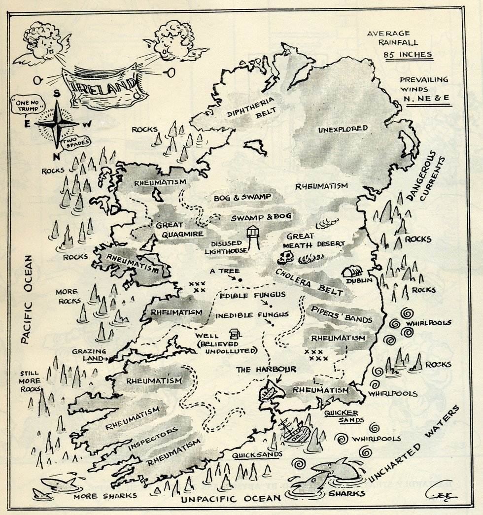 135thdegree's tweet photo. WW2 Map of Ireland to deter invaders; published in the Irish satirical magazine ‘the Dublin Opinion’ in August 1940. https://t.co/7Ivx9a7813