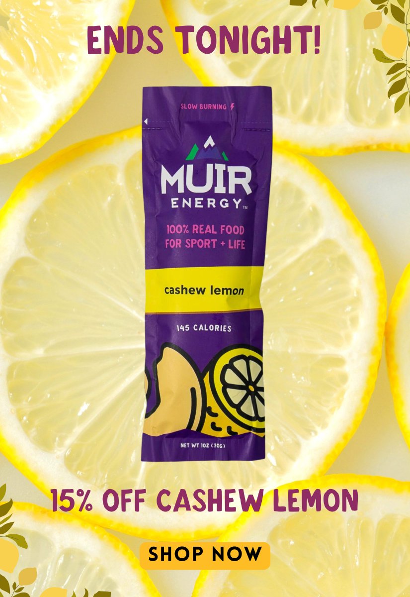 15% Off Cashew Lemon Ends Tonight!
Grab some while it lasts😋
muirenergy.com/products/cashe…

#energygel #foodie #muirenergy