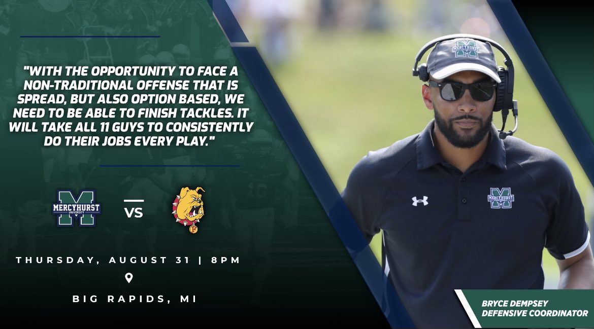 MercyhurstFB's tweet photo. A few words from our Defensive Coordinator ahead of our matchup with Ferris State Thursday night…

#hurstathletics https://t.co/niF2Dg0A5P