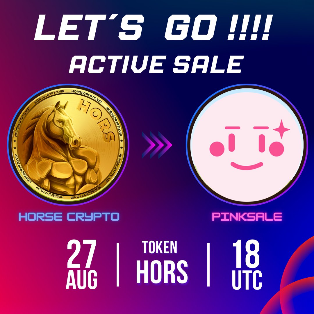 ➡️ Active Sale (𝗛𝗢𝗥𝗦) ✅ 🪪 LETS GO!!!

⏰ Start: 08/27/2023 18:00 UTC
🔚 End: 08/29/2023 18:00 UTC
🐰 Pancake Exchange: 08/29/2023 19:00 UTC
🔥 𝟱% Referral system on PinkSale.

🚀🔥☄️ Buy we will go to the moon 🔥☄️🚀

💎 Sale price: 0.0020
🐰 Pancake Exchange Price: 0.0026