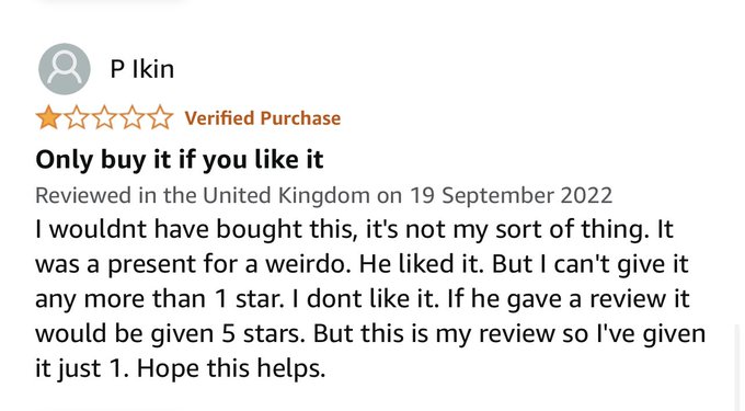 This is the best Amazon review I&rsquo;ve ever read. https://t.co/iFllX6zg8e