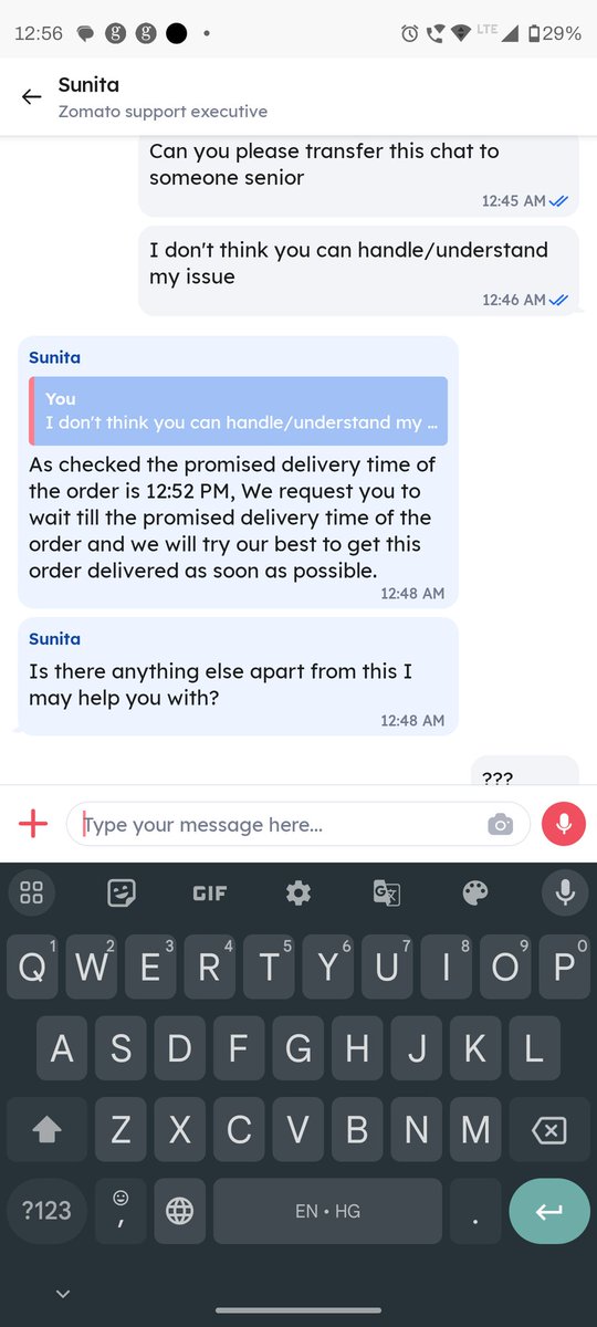 ashupochRANA's tweet photo. Ms Keya and Sunita Just blindly commenting ETA From Google maps without even checking even if the delivery partner is moving. 

While they say partner is unresponsive, still in the next text they again blindly ETA in the next chat again. 

Keep playing @zomato I've got all night https://t.co/m7JHXxtvjm