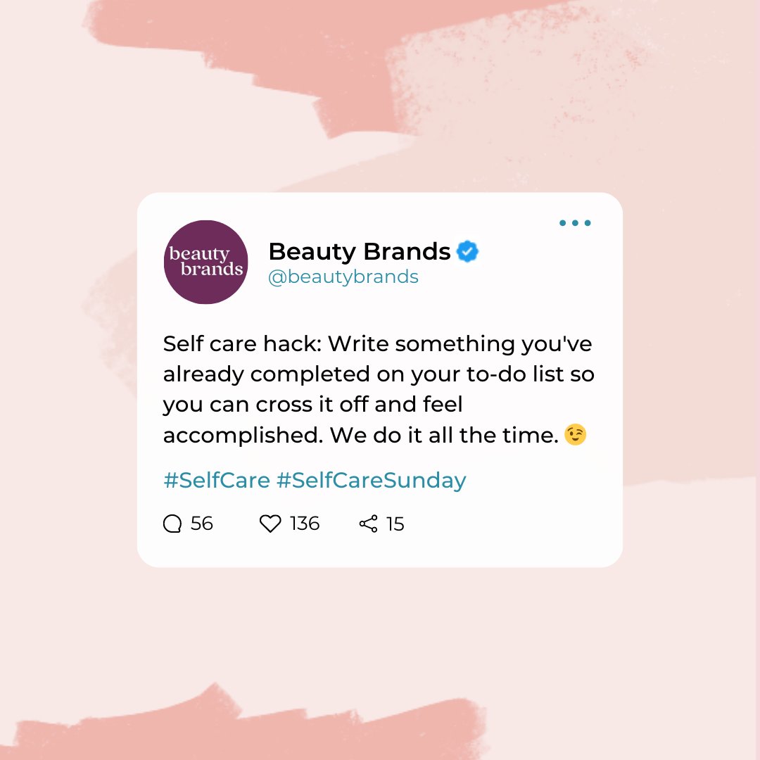 beautybrands's tweet photo. β
Look at you, crossing off your to-do list like a boss! #selfcaresunday #selfcarehack #selfcaretips https://t.co/8yhNLjLuaT
