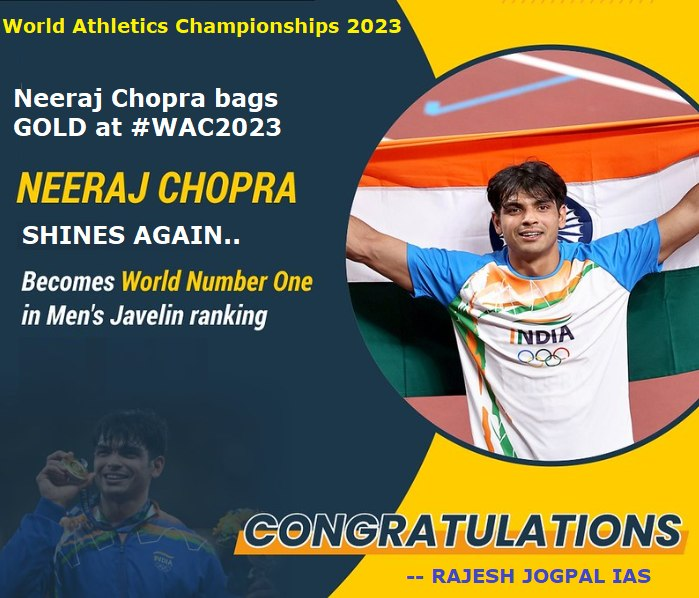 Congratulations to Golden Boy Neeraj Chopra for winning the Gold at the World Athletic Championship 2023 today! What an incredible accomplishment!

@DiprHaryana 
#Rajeshjogpal
#NeerajChopra
#worldathleticschampionships2023
#JavelinThrow 
@CMOHaryana
