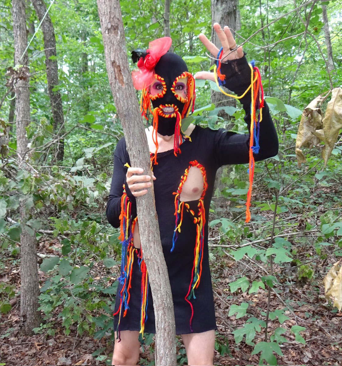 This hood &amp; tunic are an homage to Raggedy Andy, Leigh Bowery and the Creature from the Black Lagoon. It's for sale on my Etsy store. Link is in profile. #clubkid