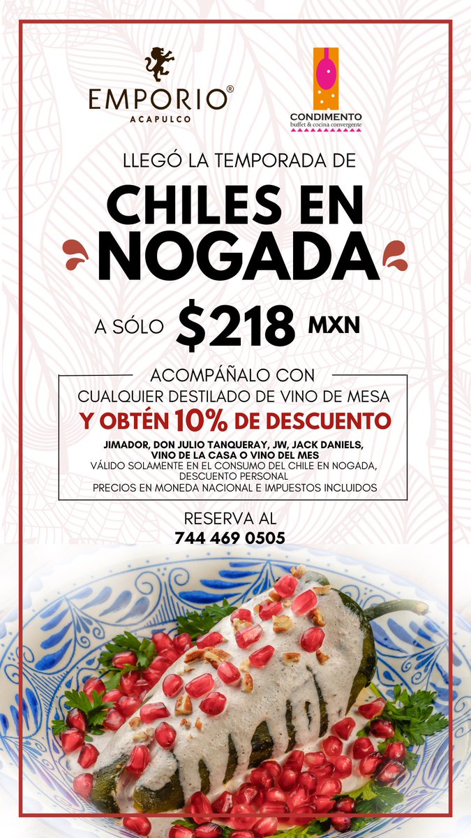 Disfruta de los deliciosos #ChilesEnNogada en <a href="/Emporio_Aca/">Emporio Acapulco</a> 

#Acapulco