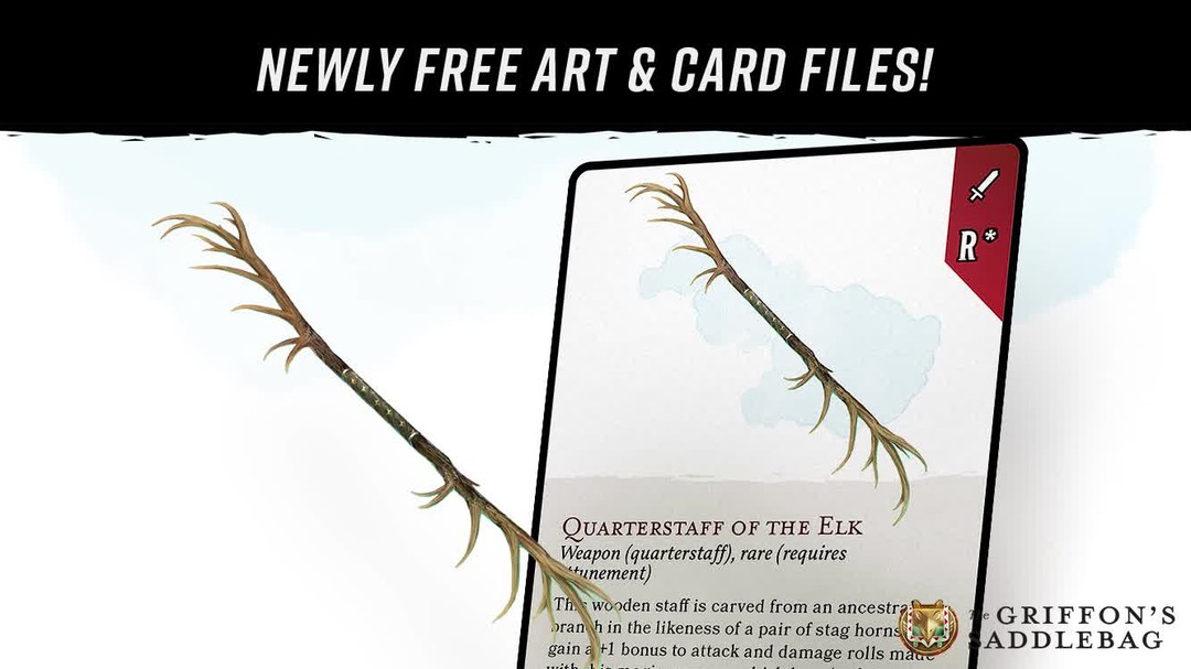 🎁 The Quarterstaff of the Elk's art and card files are now free!*⁠ ⁠ Tap on the link in today's Story by tapping on the Saddlebag icon to get your copies of this item's art and ready-to-use card ... 🆕instagram.com/reel/Cwc7-CJso… - #dnd5e #dungeonsanddragons