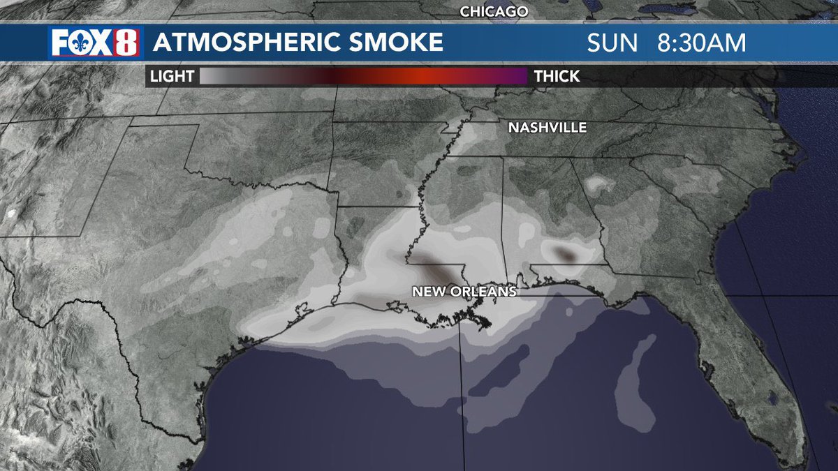 Zack Fradella (@zackfradellawx) on Twitter photo SMOKE SMELL? The Louisiana wildfires are spreading smoke across the entire state. Current weather conditions are trapping that smoke down at the surface which is why the smell is so noticeable. #lawx <a href="/FOX8NOLA/">FOX 8 New Orleans</a> SMOKE SMELL? The Louisiana wildfires are spreading smoke across the entire state. Current weather conditions are trapping that smoke down at the surface which is why the smell is so noticeable. #lawx <a href="/FOX8NOLA/">FOX 8 New Orleans</a>