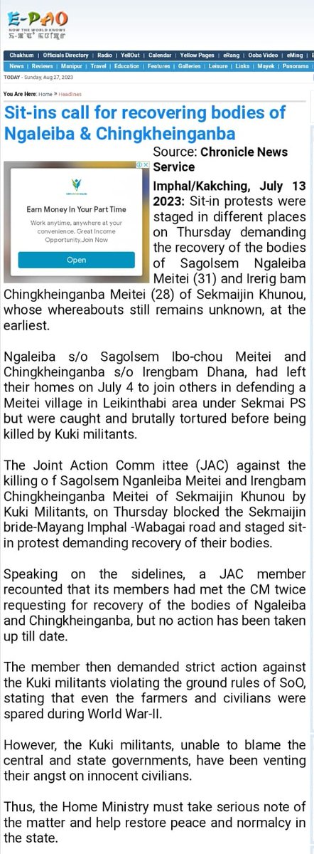meiteiheritage's tweet photo. 🚨 This is how the #ChinKukis mock even the departed souls, whose bodies are yet to be found.

❗Denying the basic dignity and respect to the dead and depriving  a heart broken mother, devastated wife and their families a final goodbye  was inhuman enough, mocking in this manner reveals the barbaric mindset.

❗Irengbam Chingkheinganba and Sagolsem Ngaleiba were kidnapped, brutally tortured and shot dead in cold blood at point blank and dumped into pit by #ChinKukiMilitants. Their video went viral.

💔 The bereaved families conducted their last rites last month without their bodies❗

#SaveMeitei
#SaveHillsSaveManipur
#SaveManipur 

@PMOIndia  @AmitShah @afridahussai @EastMojo 
@IndiaTodayNE @ANI @MahasabhaAkhil @PTI
@sardesairajdeep  @timesofindia
@vijaita  @the_hindu  @ndtv
@AbhijitChavda  @abhijitmajumder
@timesofindia @ukhrultimes 
@htTweets @IndianExpress
@ShefVaidya @ramindesai @RajatSethi86 @abhijitmajumder @ajeetbharti @AskAnshul @LicypriyaK @Arsenal_Homer @Satsangi3523 @BabaKPS86 @kdks09 @BinaNepram
@DevenBhartiIPS @DivyaSoti
@jerina_ng @joulestee
@DrSanjaysinghK @Straighupdudess 
@VLDMIRADITYNATH 
@Vidyarthi1001 @ShefVaidya @BinaNepram  @PrinceArihan 
@ARanganathan72 
@HinduAmericans 
@HinduITCell 
@CoHNAOfficial 
@MumbaichaDon