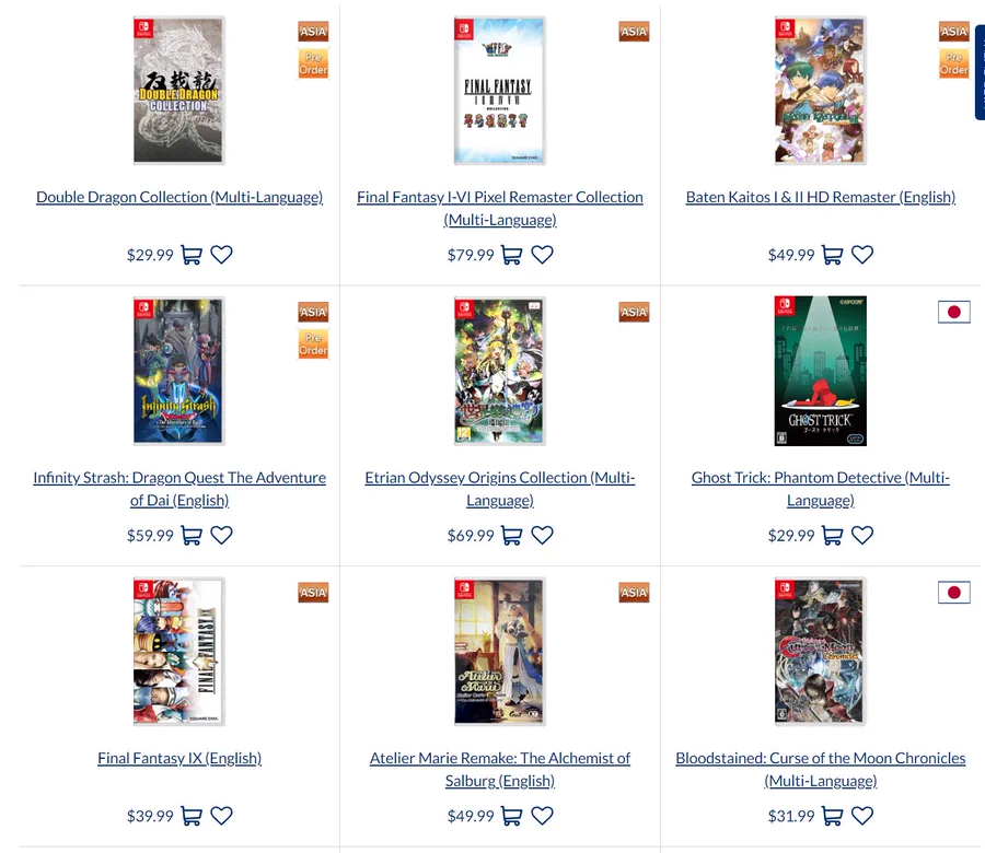 NinWire's tweet photo. Loads of Asia-Exclusive Switch Physical releases are available at Play-Asia. Including Baten Kaitos I &amp; 2. All of these include English language support. Save 5% with code NWIRE23 at checkout. (#ad) 

https://t.co/SI8Fhwkcku https://t.co/4RnuS93jlK